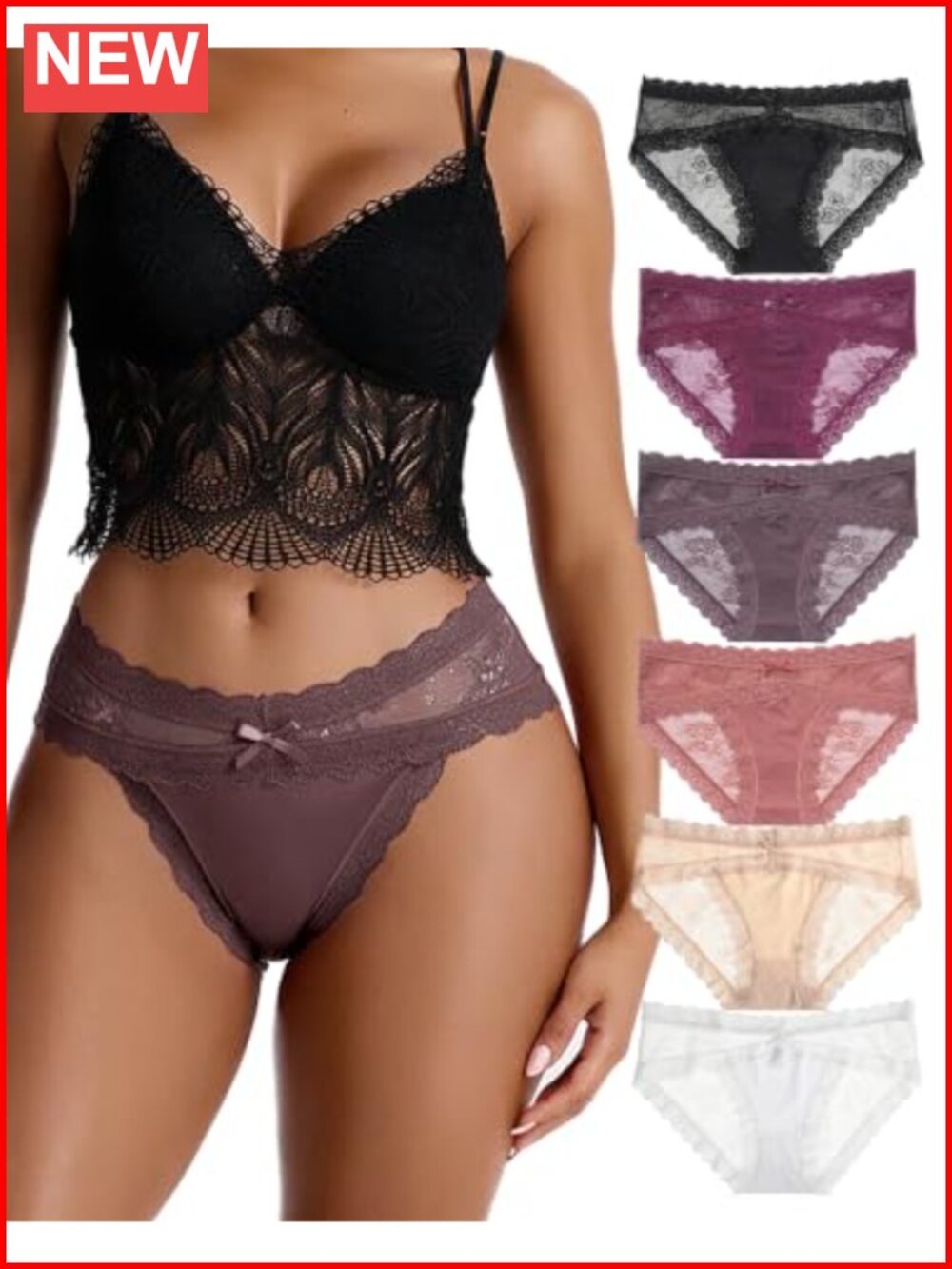 Sexy Lace Bikini Panties for Women 6 Pack Hipster Cheeky Underwear